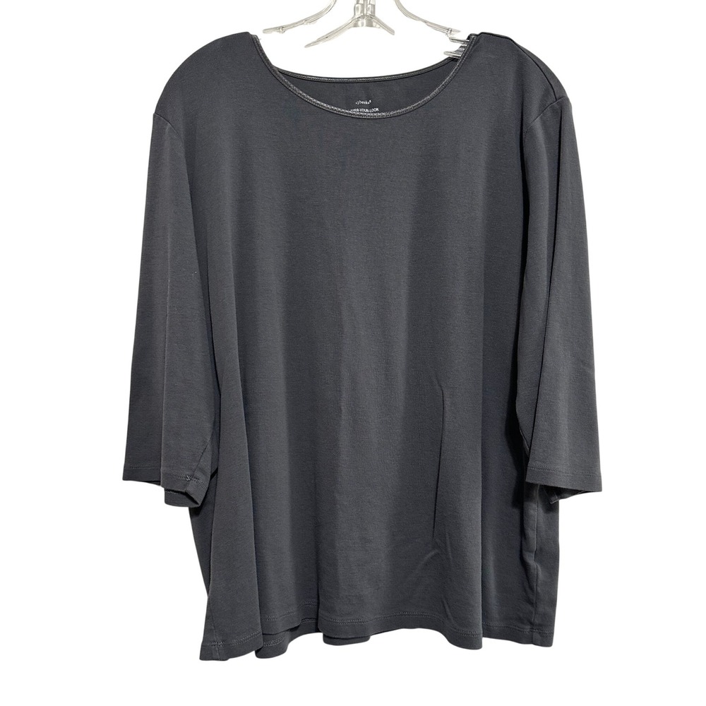CJ Banks Layer-Your-Look Top Womens 2X Gray 3/4 Sleeve Cotton 100% Scoop Neck